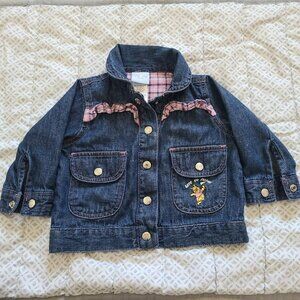 Disney Baby Pooh Denim Jacket  Y2K Pink Ruffle Western Jean Coat (12M)